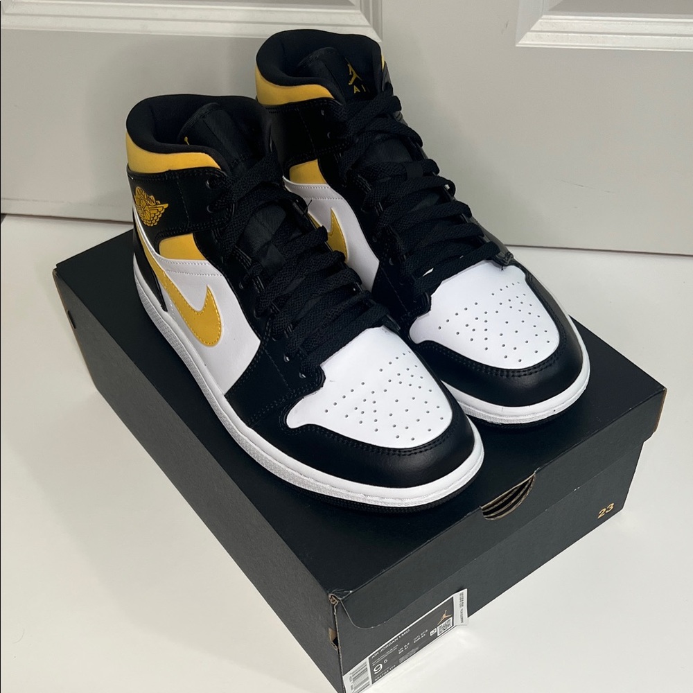 Nike Air Jordan 1 Mid Black White Gold Sneakers